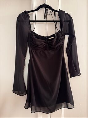House of CB Black Sheer-Sleeve Mini Dress